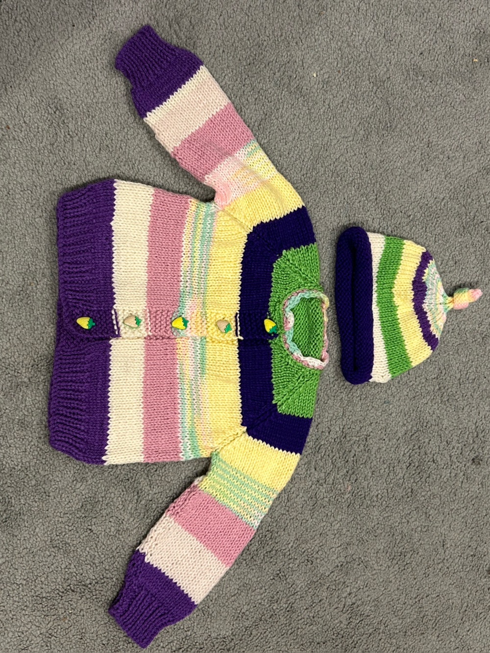 Vintage Handmade Knit Kids Sweater & Hat Set size 2-3T